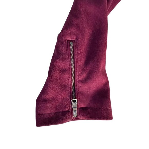Banana Republic Fact. Womans Sz L Banded Collar Vegan Suede Moto Jacket Burgundy - Picture 8 of 11